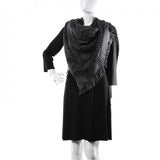 Large Wool Silk Monogram Studded Fringe Square Scarf