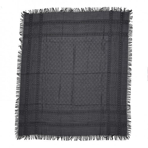 Large Wool Silk Monogram Studded Fringe Square Scarf