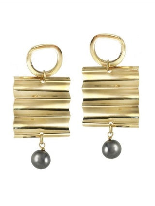 Gold Studs with Grey Pearl