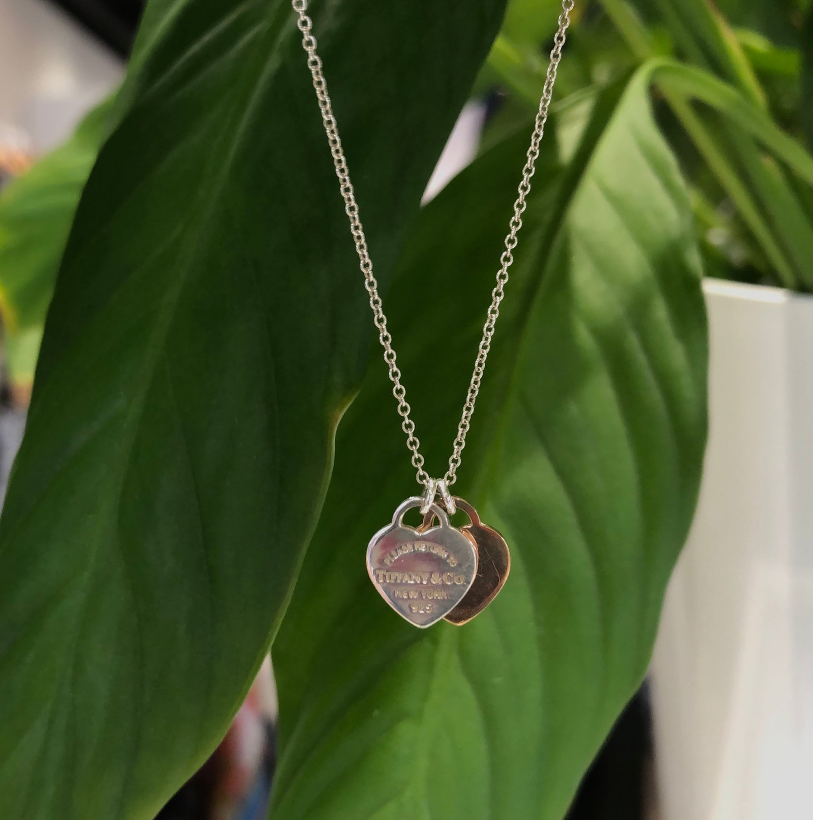 Double Heart Tag Pendant with Rubedo Metal
