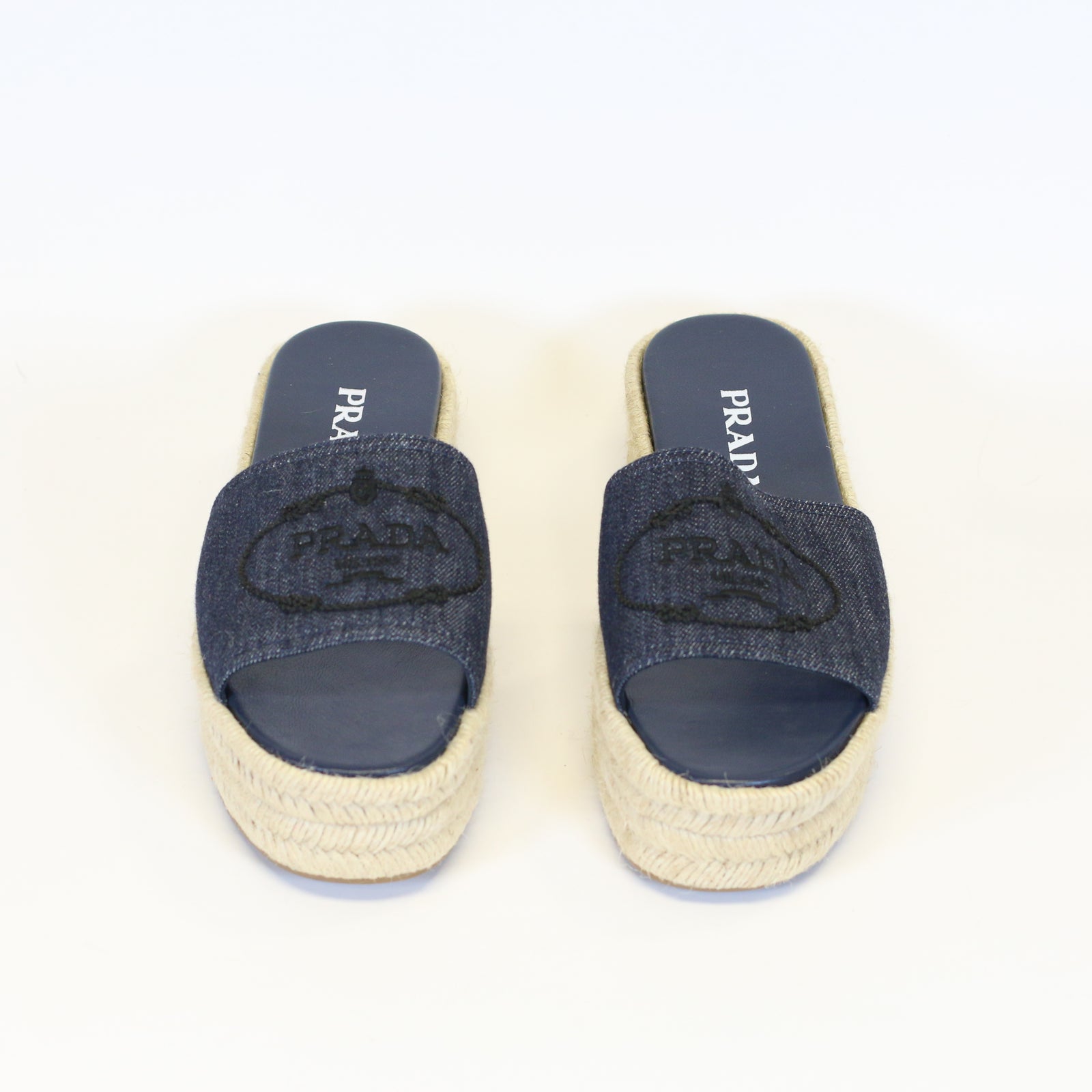 Denim Espadrille Slide Sandals