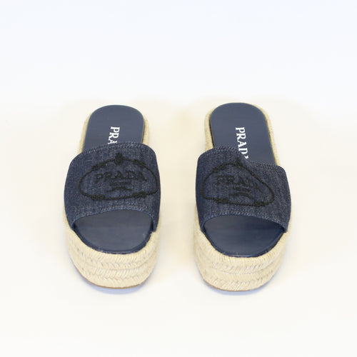 Denim Espadrille Slide Sandals