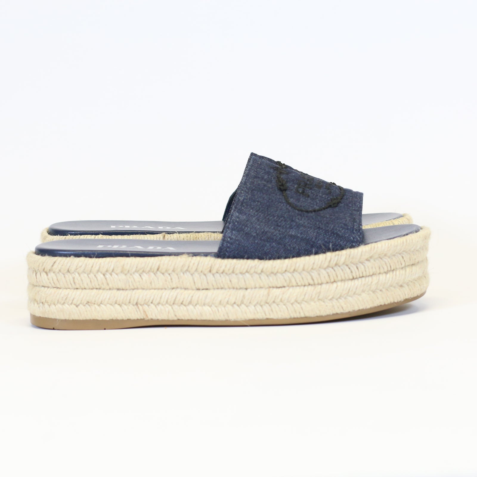 Denim Espadrille Slide Sandals