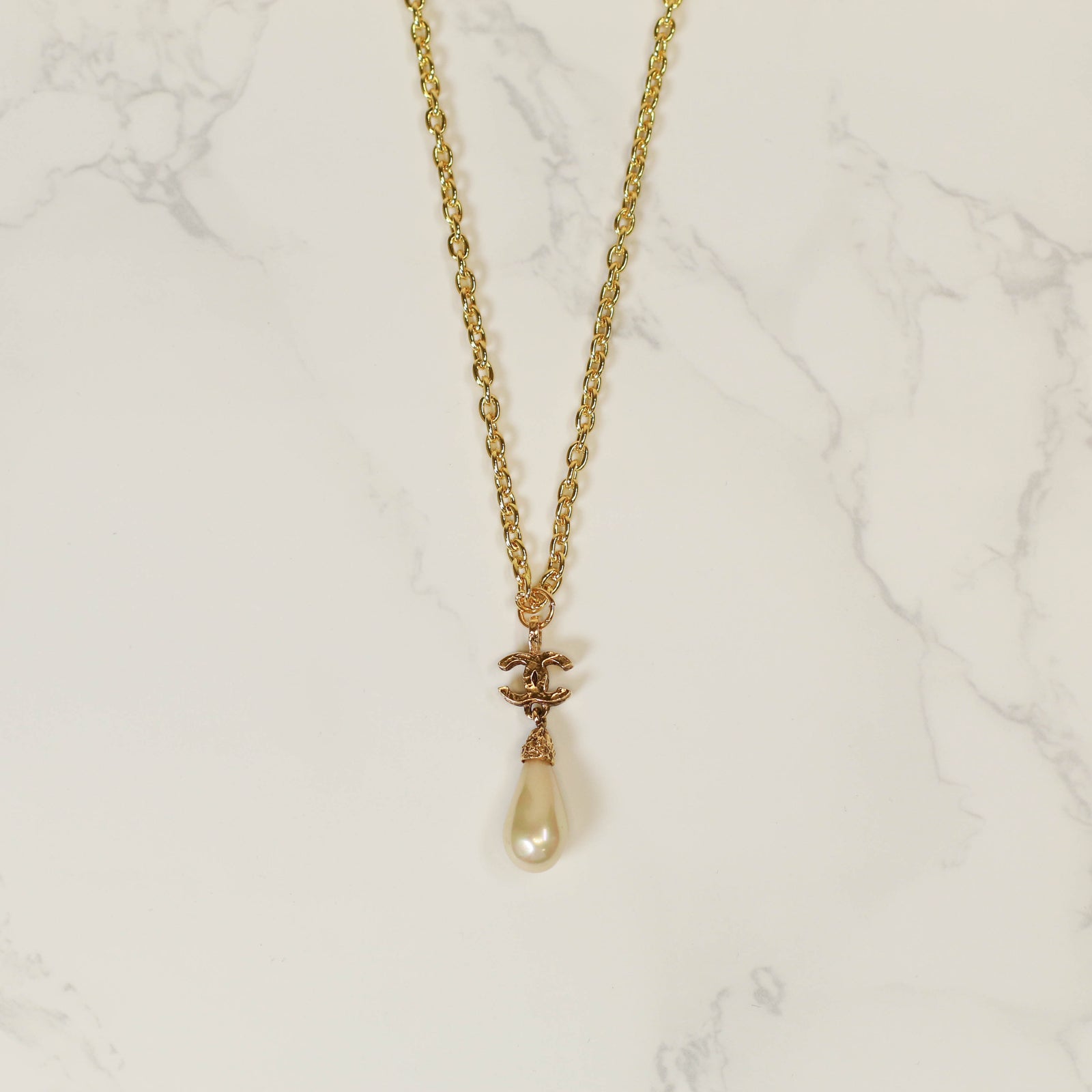 CC Pearl Drop Pendant with Custom Chain