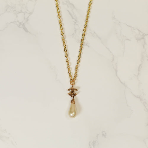 CC Pearl Drop Pendant with Custom Chain