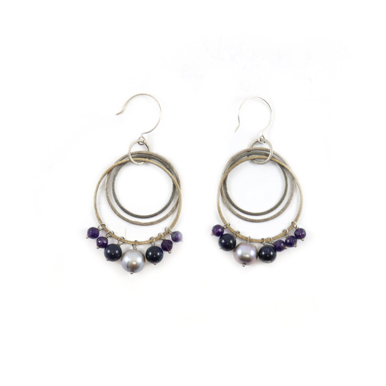 Purple Bead Triple Hoop Drop Earrings