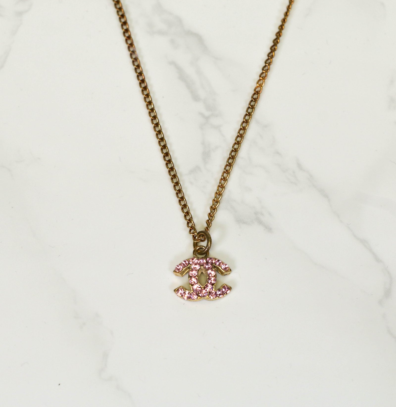 Pink Crystal Chain CC Necklace
