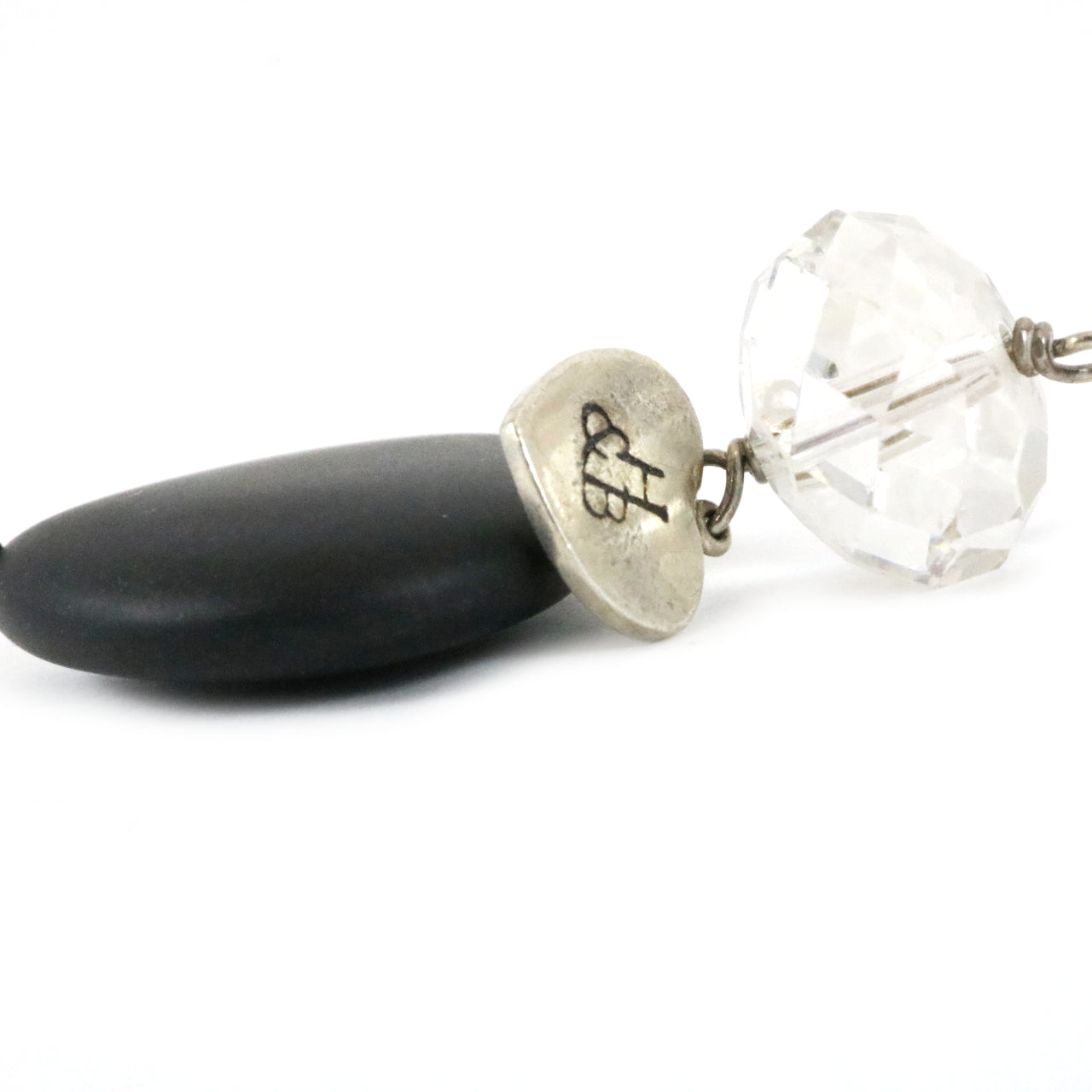 Wooden Black Heart with Crystal Silver Necklace