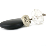 Wooden Black Heart with Crystal Silver Necklace