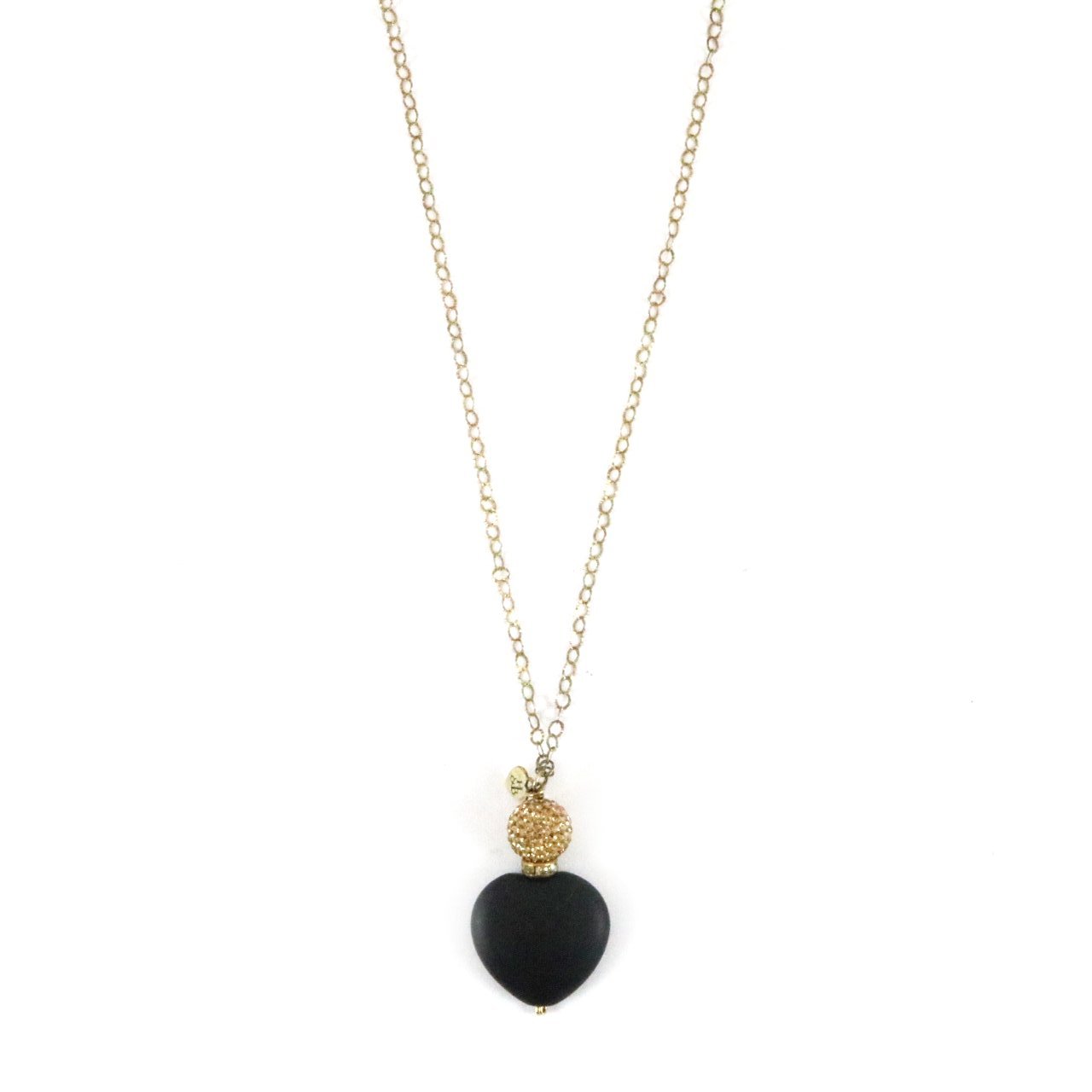 Wooden Black Heart with Gold Sparkle Necklace