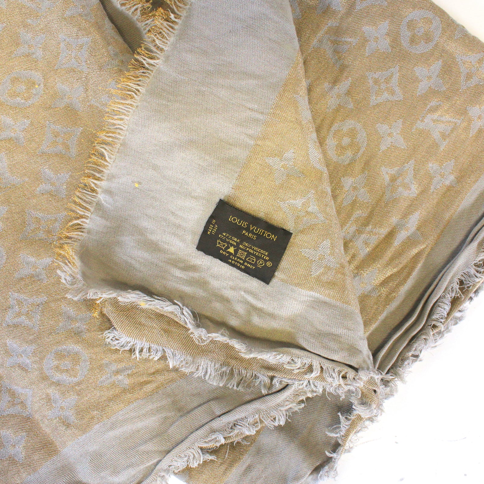 Louis Vuitton Gold and Grey Monogram Shine Shawl Louis Vuitton