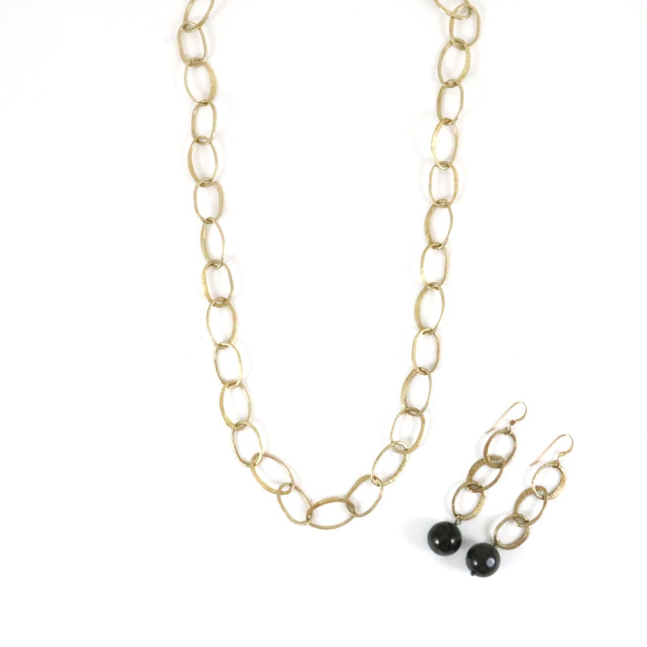 Gold Chain Dark Stone Earrings & Necklace Set