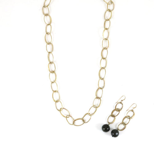 Gold Chain Dark Stone Earrings & Necklace Set