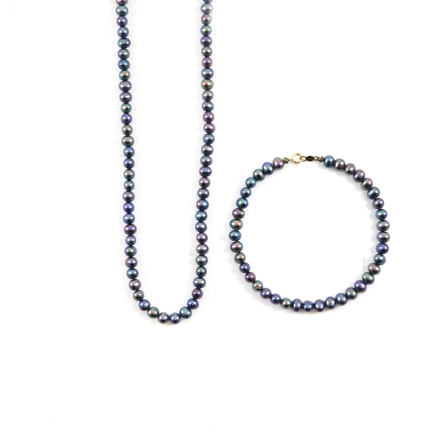 14k Gold Black Pearl Necklace & Bracelet Set