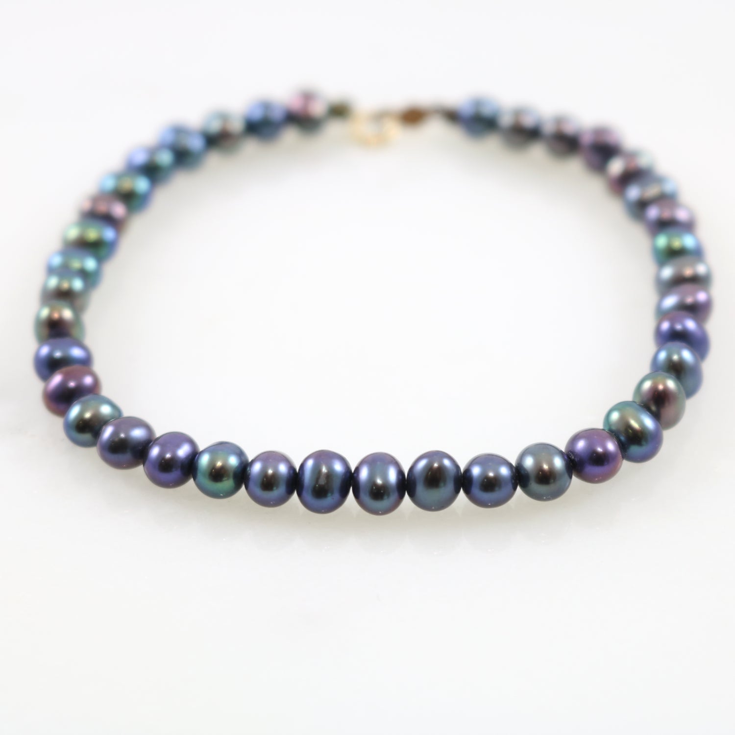 14k Gold Black Pearl Necklace & Bracelet Set