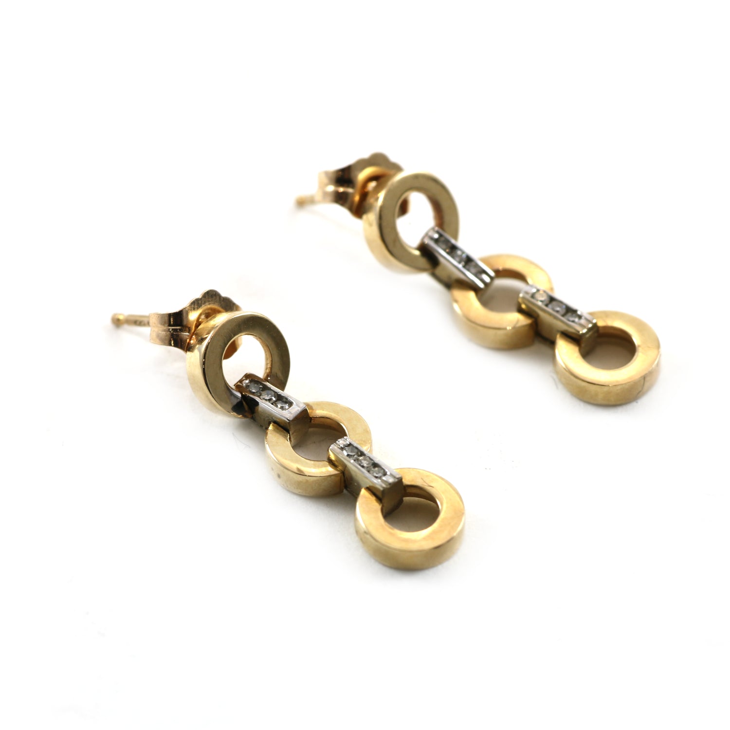 10k Gold Three Diamond Circles Earrings & Necklace Set