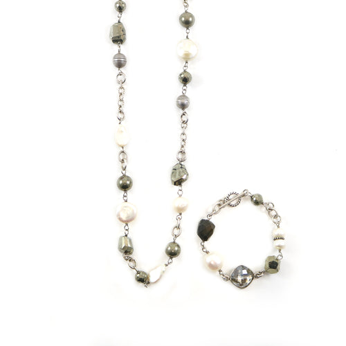 Pearl Lariat Necklace & Bracelet Set