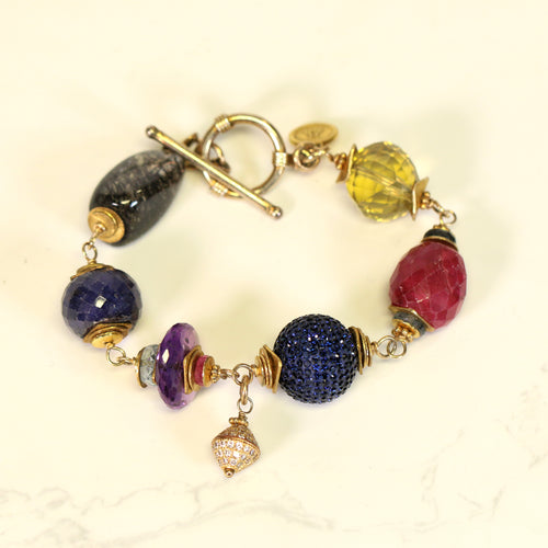 Large Sparkle Ball & Natural Stone Bracelet