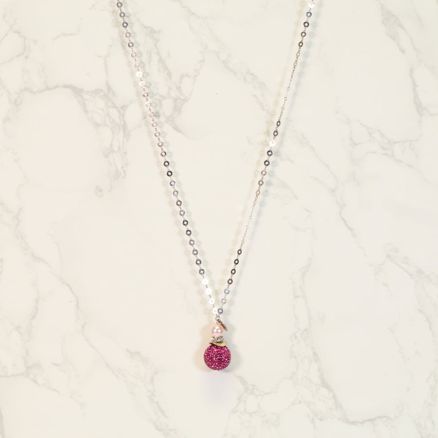 Pink Sparkle Ball Long Necklace