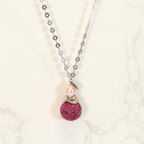 Pink Sparkle Ball Long Necklace