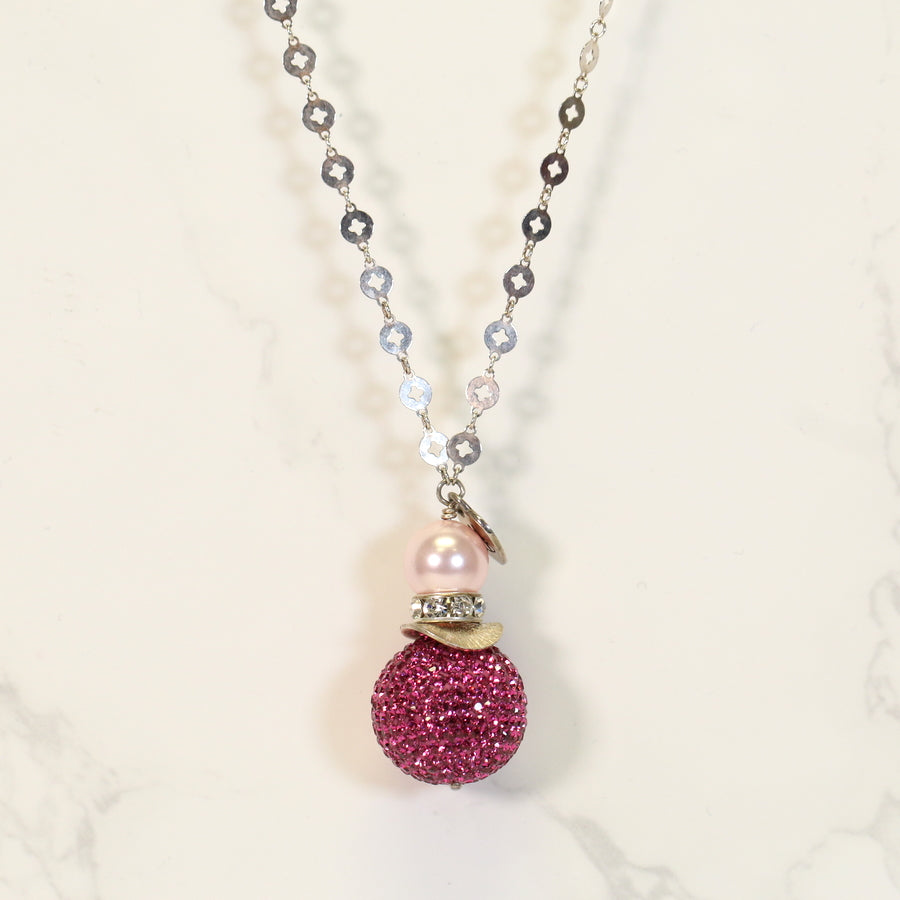 Pink Sparkle Ball Long Necklace