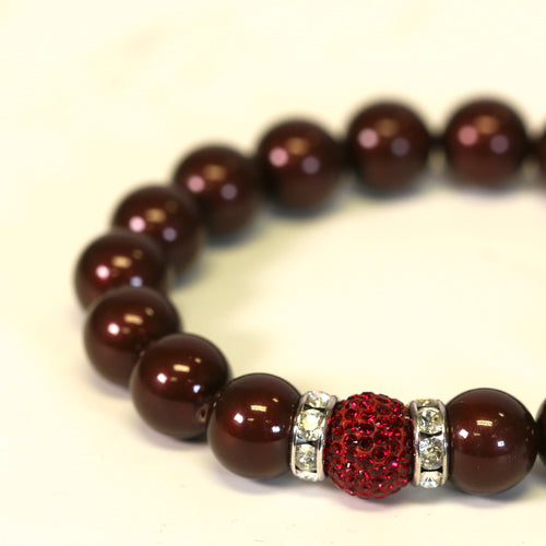 Maroon Bead Bracelet with Red Crystal Ball