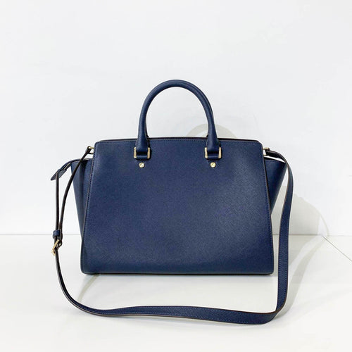 Navy Saffiano Leather Satchel