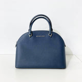 Navy Saffiano Leather Top Handle Bag