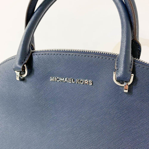 Navy Saffiano Leather Top Handle Bag