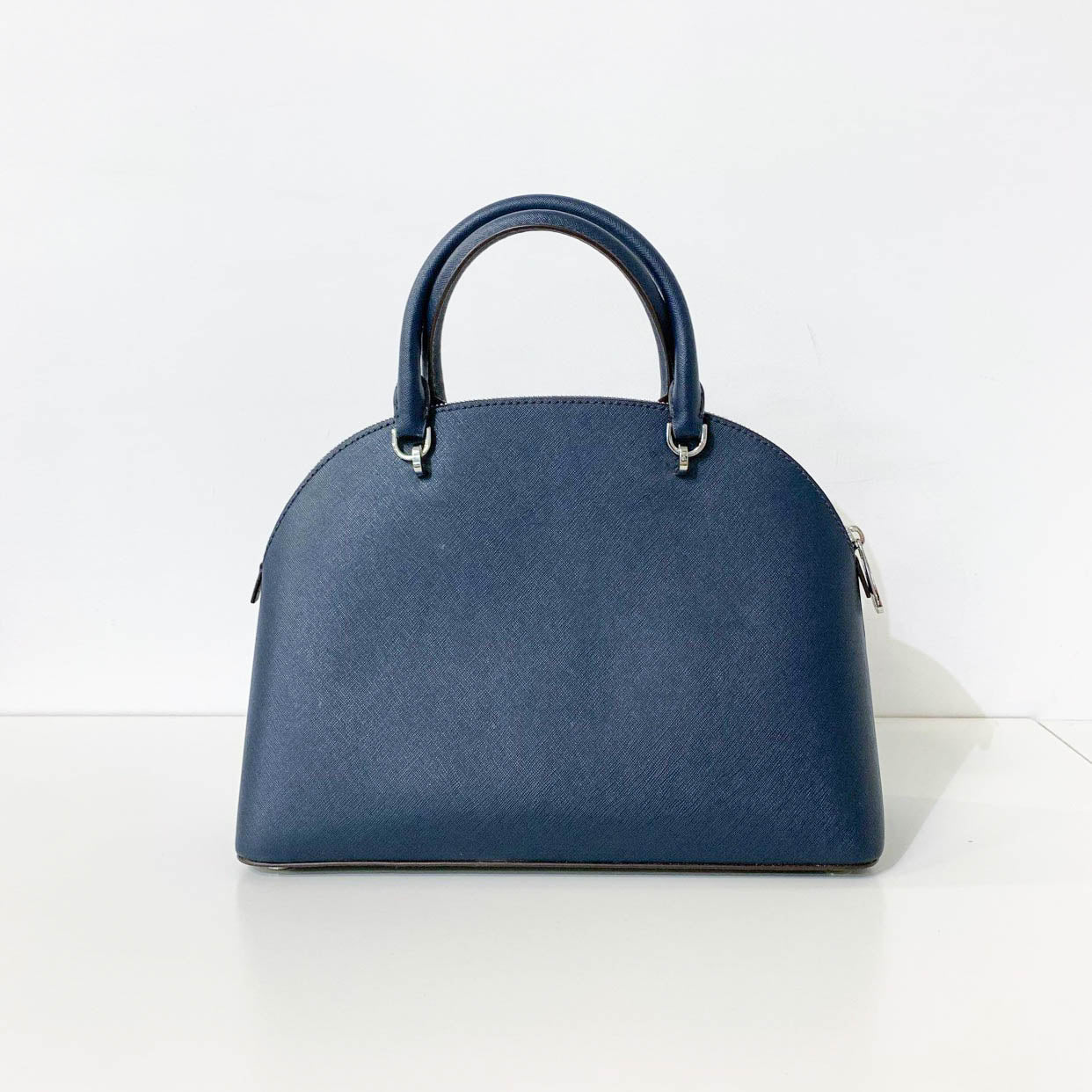 Navy Saffiano Leather Top Handle Bag