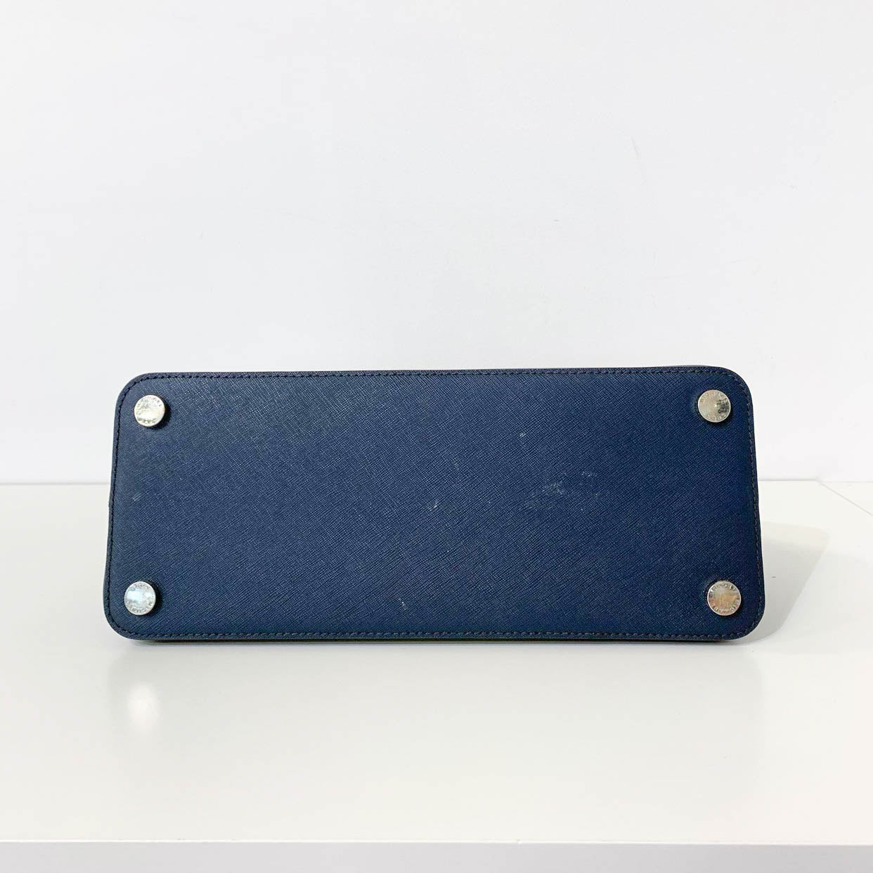 Navy Saffiano Leather Top Handle Bag