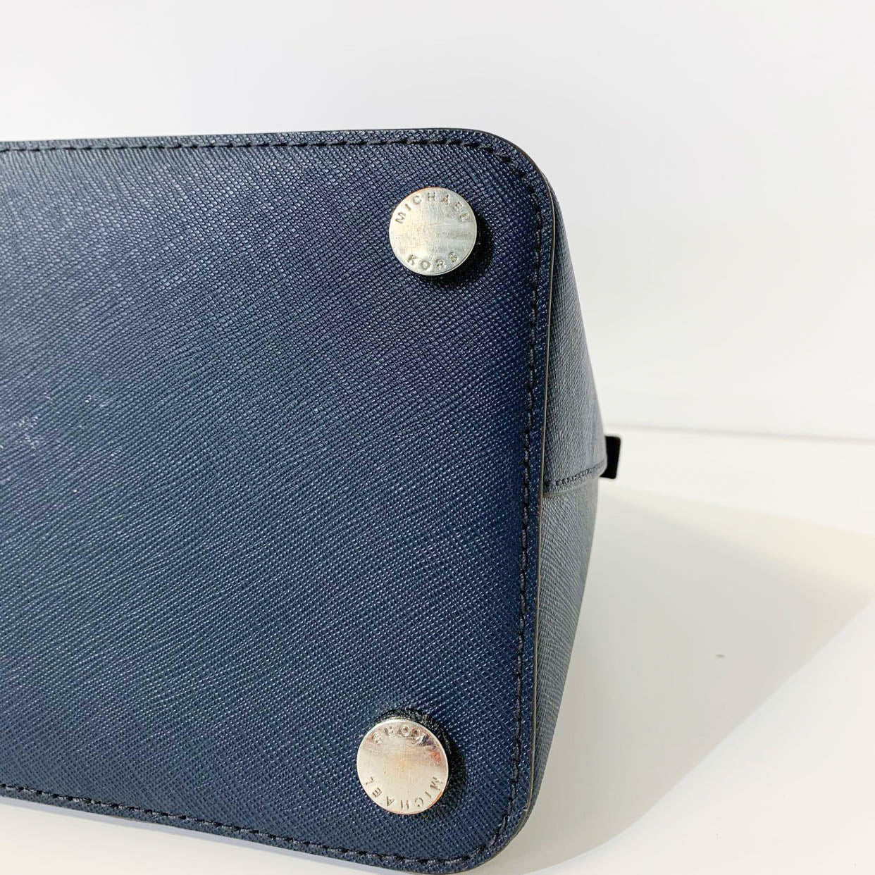 Navy Saffiano Leather Top Handle Bag