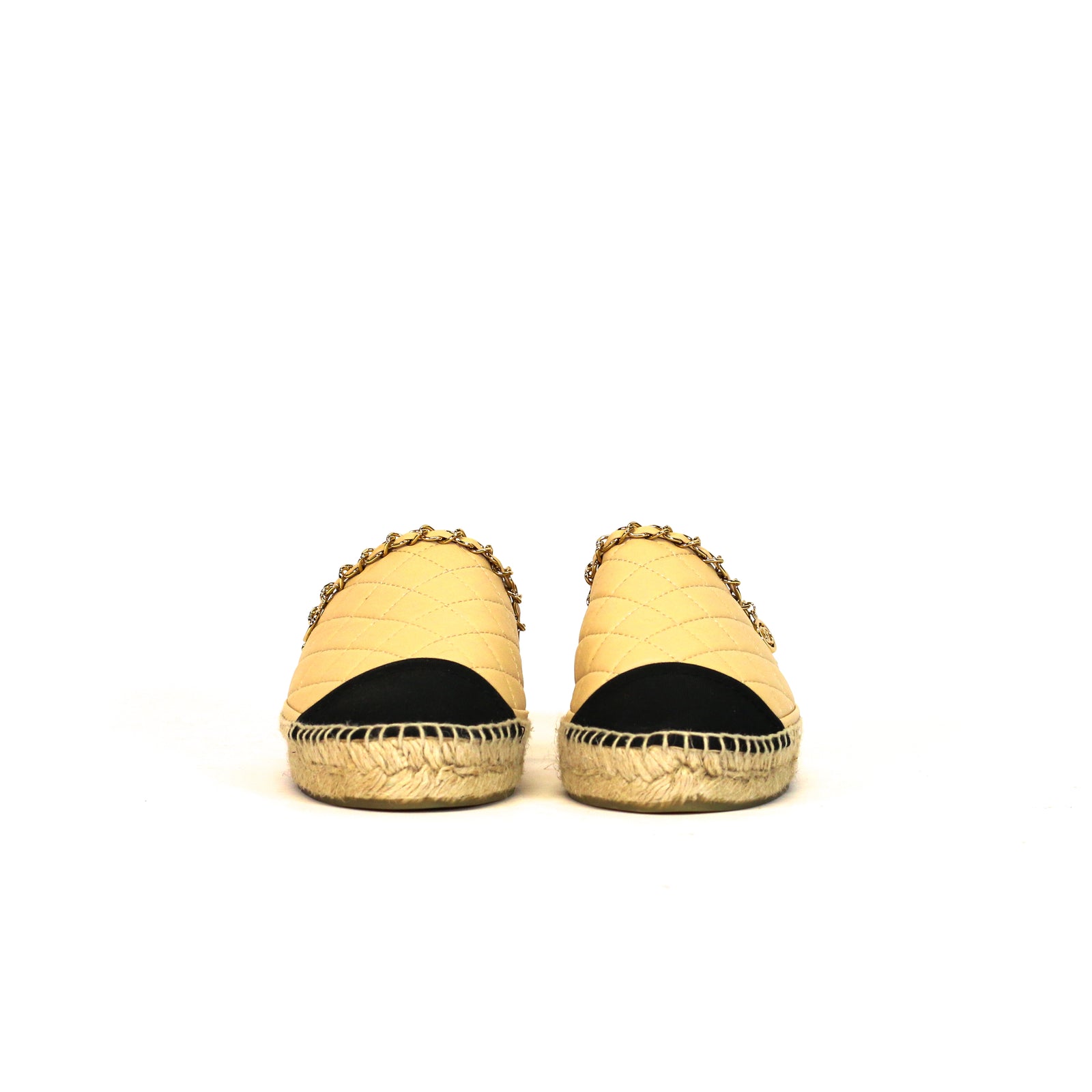 Lambskin Grosgrain Quilted CC Chain Espadrille Mules
