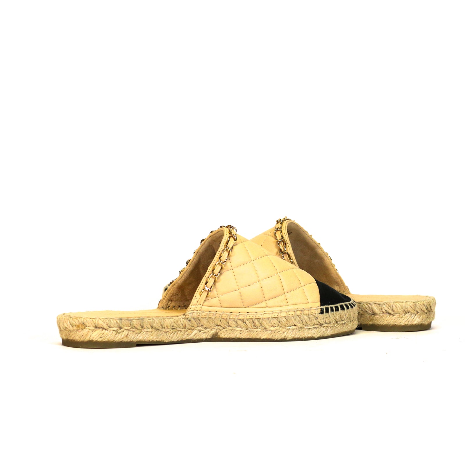 Lambskin Grosgrain Quilted CC Chain Espadrille Mules