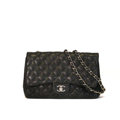 Lambskin Quilted Jumbo Single Flap Black