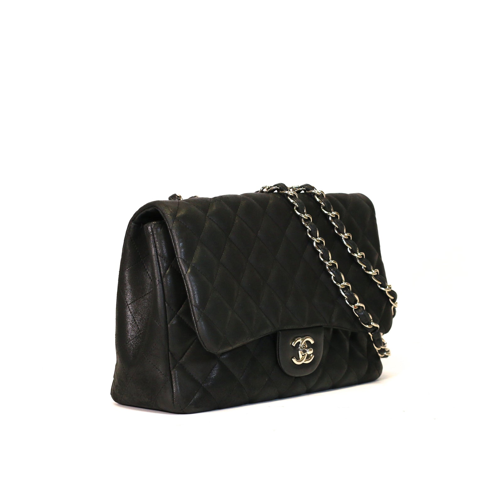 Lambskin Quilted Jumbo Single Flap Black