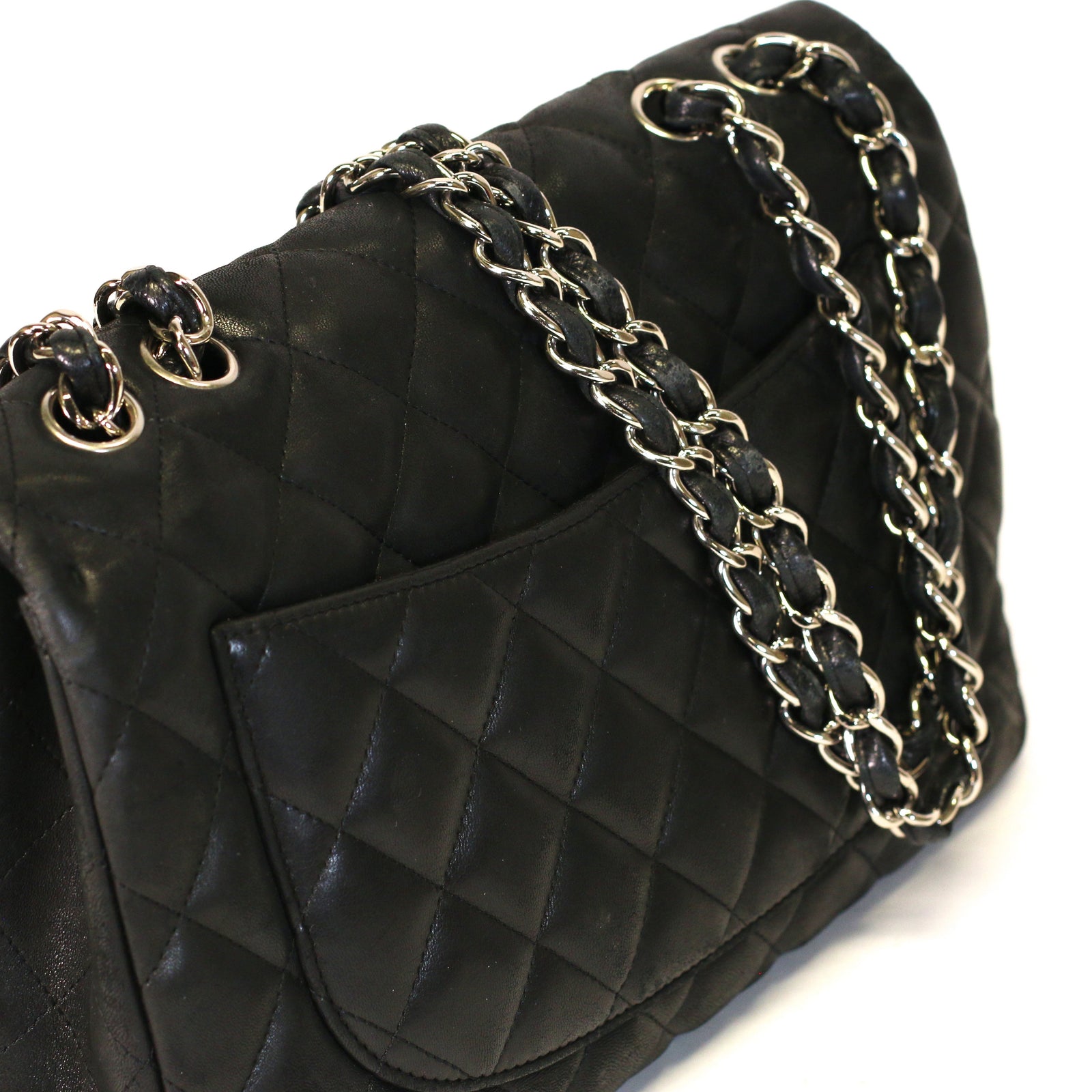 Lambskin Quilted Jumbo Single Flap Black