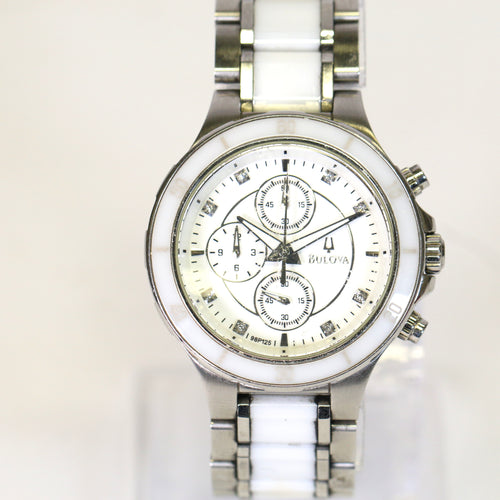 Chronograph Ceramic Diamond Watch White