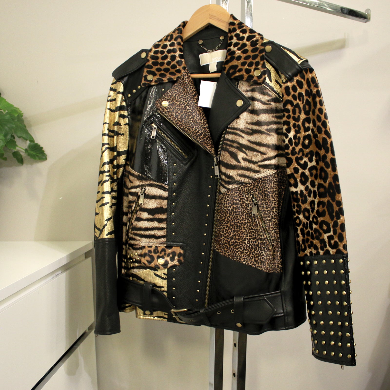 Faux Leather Biker Jacket In Leopard Print