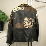 Patchwork Animal-Print Faux-Leather Moto Jacket
