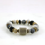 Mixed Stones with Gold Pave Ball Stretch Bracelet