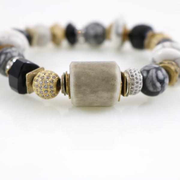 Mixed Stones with Gold Pave Ball Stretch Bracelet