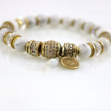 Howlite & Gold Pave Ball Stretch Bracelet