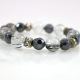 Needle Quartz & Faceted Hematite Stretch Bracelet