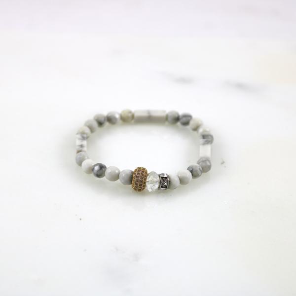 Small Howlite & Pave Rondelle Stretch Bracelet