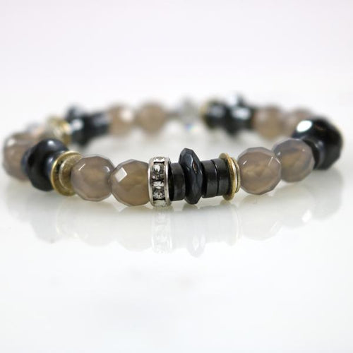 Hematite & Faceted Quartz Stretch Bracelet