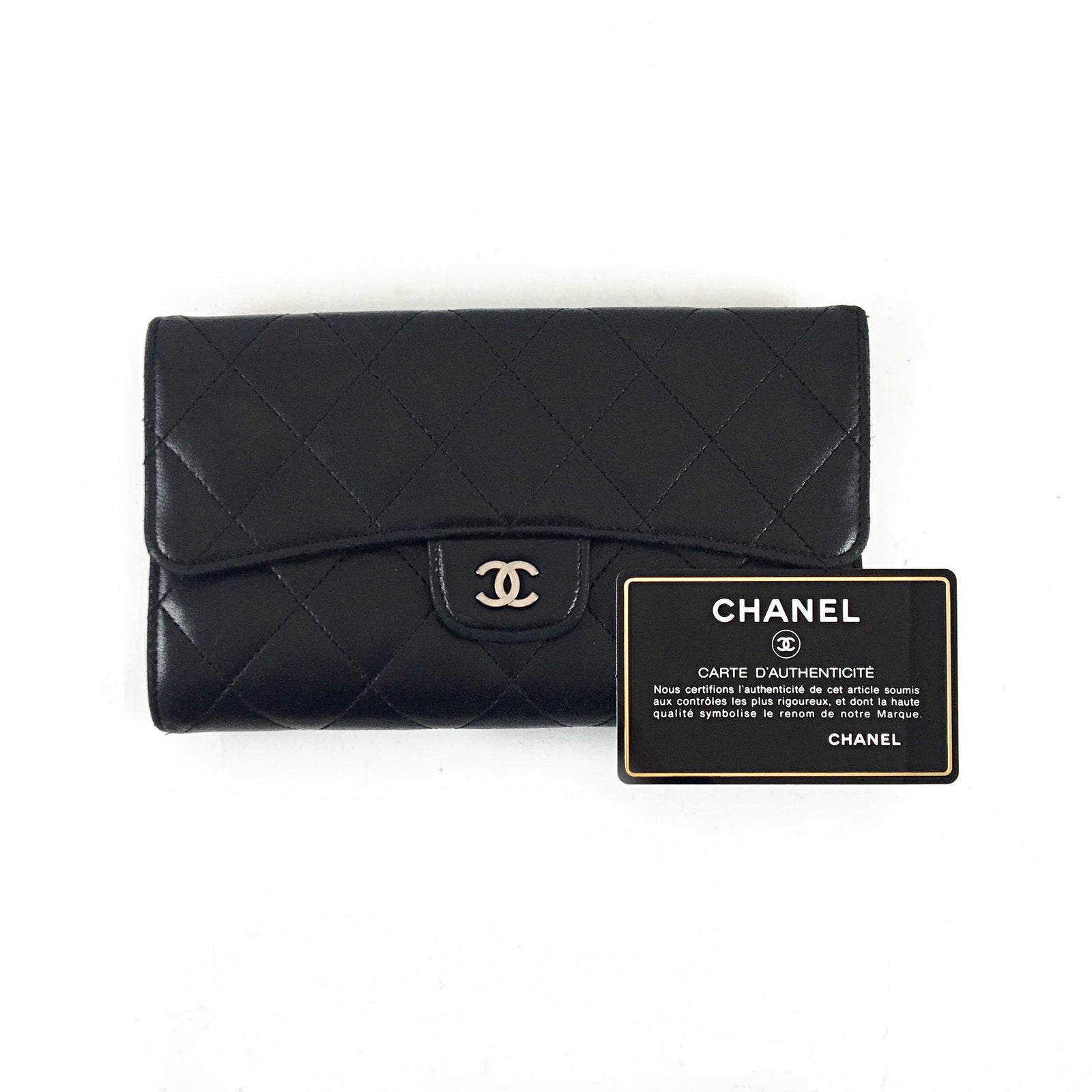 Black Quilted Tri-Fold Wallet