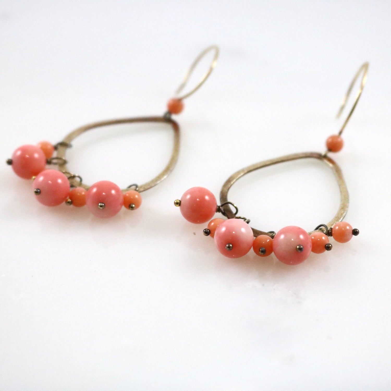 Gold and Pink Sphere Drop Earrings