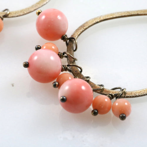 Gold and Pink Sphere Drop Earrings