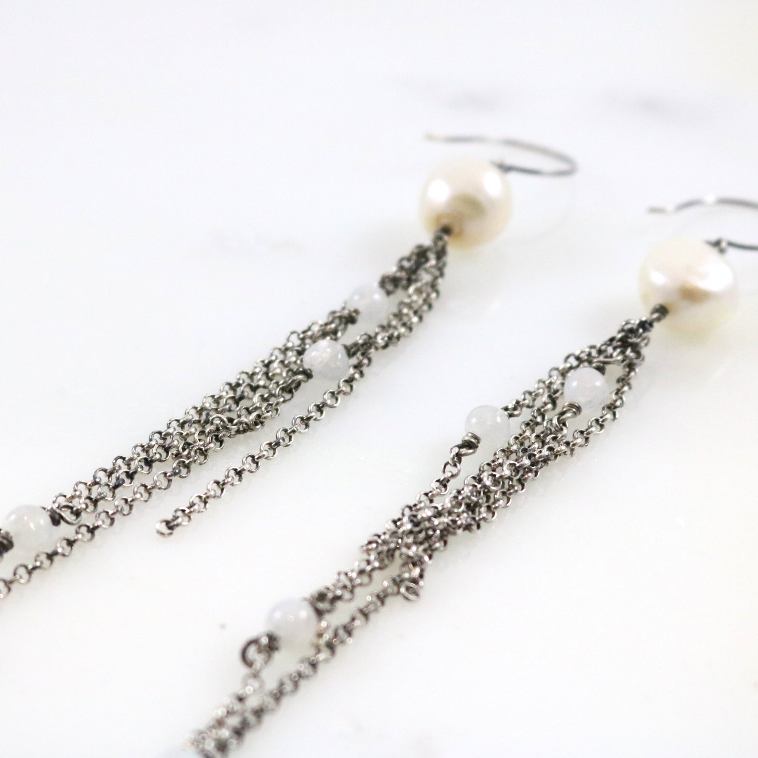 Pearl with Chains Drop Earrings